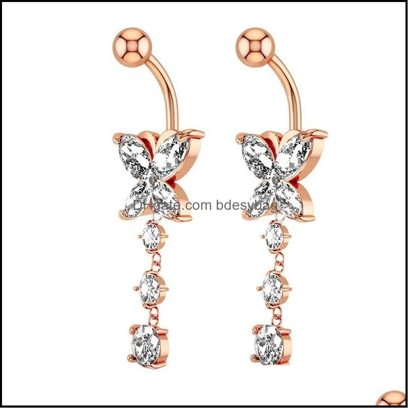 Shiny Butterfly Women Belly Button Ring Beautiful Navel Piercing Body Jewelry Navel Bell Button Rings Crystal Gold Silver