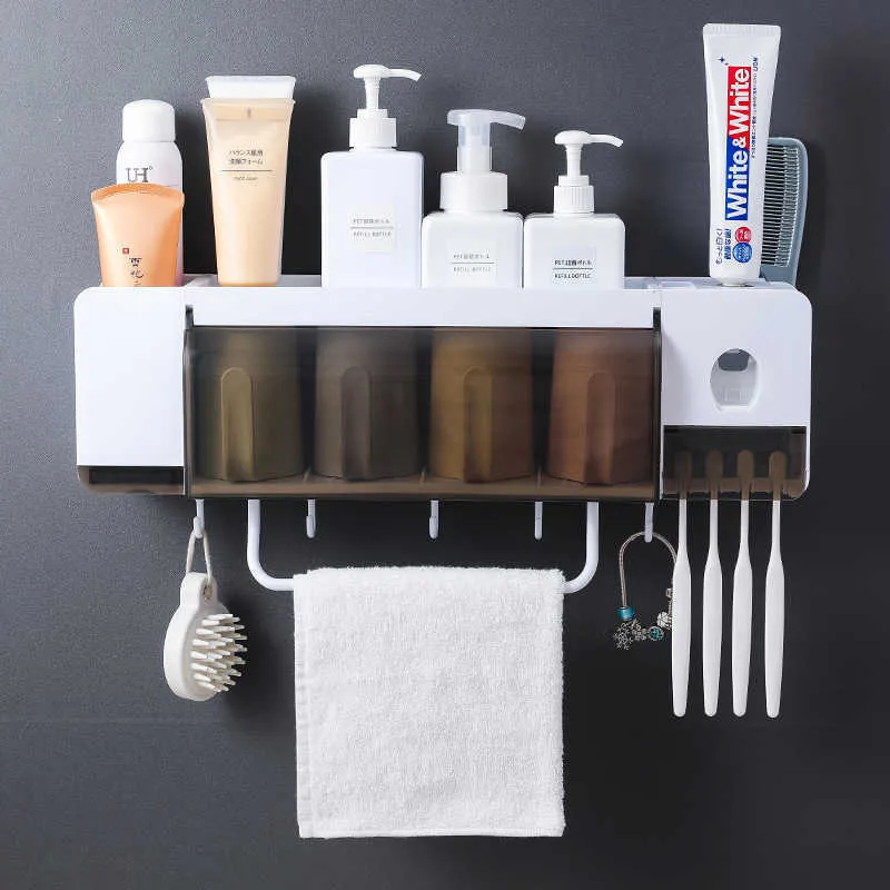 Wall Mount Dust-proof Plastic Toothbrush Holder With Cups and Automatic ...