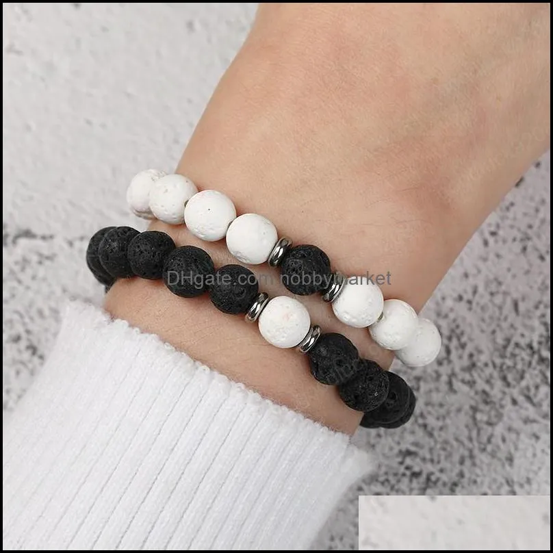 Black White Lava Stone Bracelet Fashion Women Men Bracelet Accessories Natural Stone Buddha Beads Yoga Jewelry Friends Gifts