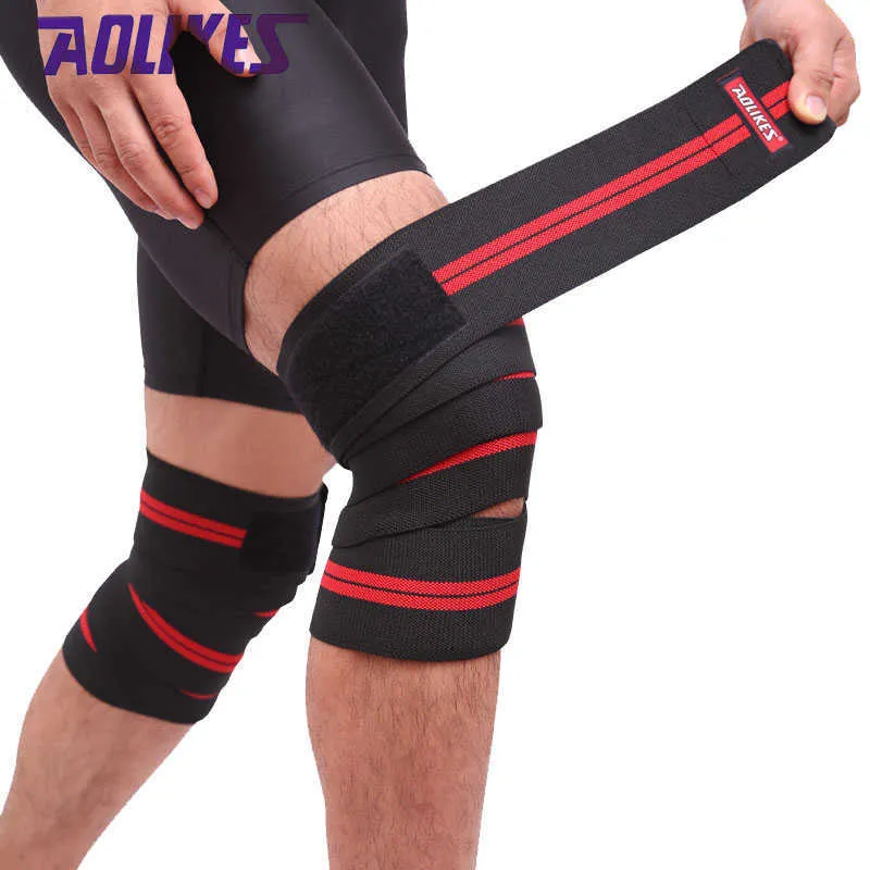 AOLIKES 2 Unids 2 M * 8 CM Fitness Correas Presurizadas Gimnasio Levantamiento de Pesas Entrenamiento en Sentadillas Vendajes Elásticos Pierna Rodilla Compresión Envolturas Q0913