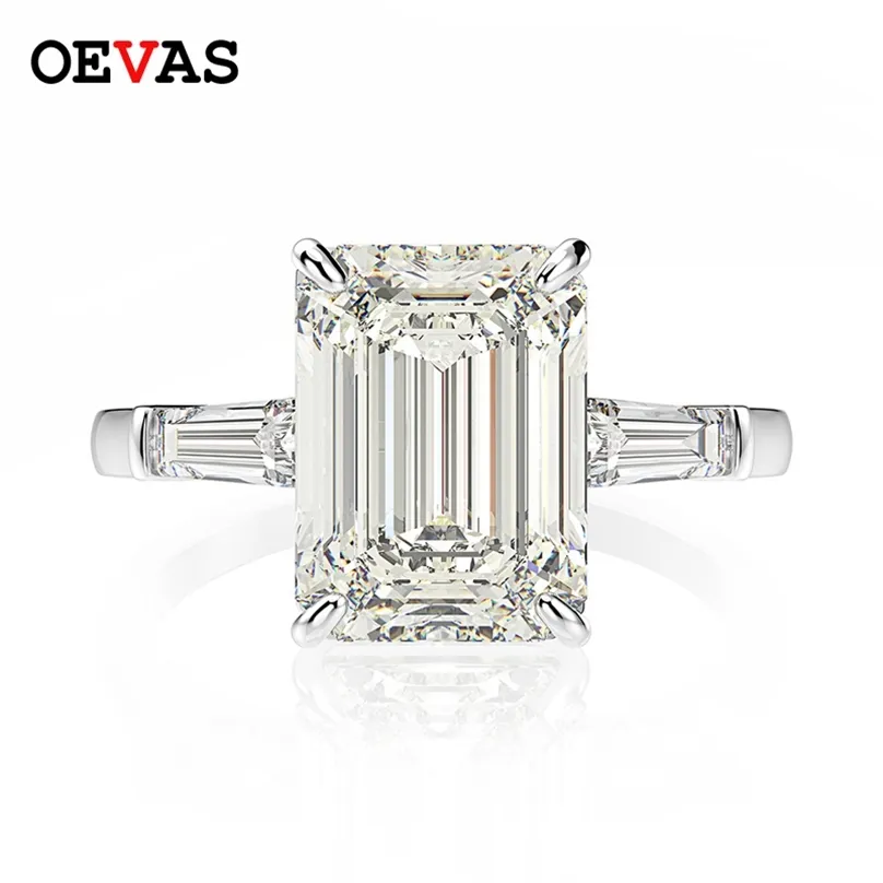 Ovas 925 Sterling Prata Esmeralda Corte Criado Gemstone Casamento Noivado Diamantes Anel Fine Jewelry Presente Atacado 211217