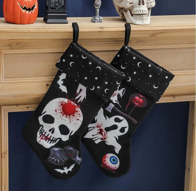 Party Halloween Stocking Skeleton Pattern Print Sock Fireplace Pendant Horror Ghost Bag Festival Parties Supplies Gift for Friend