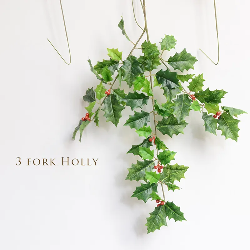 High Quality 3 Forks Pu Artificial Holly Berry Rich Fruit Plant Artificial Silk Flowers Fruits For Christmas Wedding Home Decor