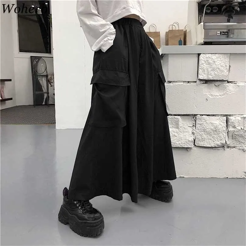 Harajuku Streetwear Kore Kargo Pantolon Kadınlar Adam Yaz Hip Hop Harem Geniş Vintage Kimono Japonya Gevşek Siyah Pantolon 211115