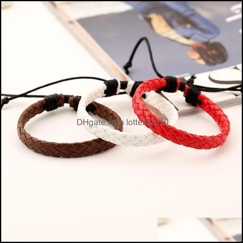 Simple Braided Bracelet PU Leather Men Women Punk Wristband Bangles 8@881