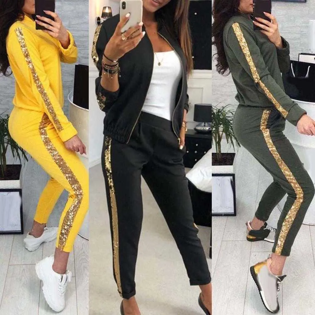 Kvinnors Hoodies Wear Höst Vinter Sports Suit 2 Piece Women Set Top And Pants Tracksuit for Women Suit Two Piece Set Y0625