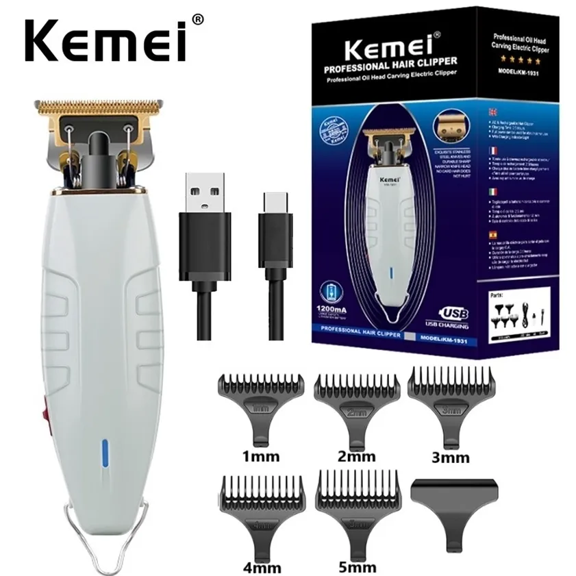 Kemei KM-1931 Professional Hair Clipper Barber Trimmer for Men Retro Buddha Cordless Edge Electric Cutting Machine 220216