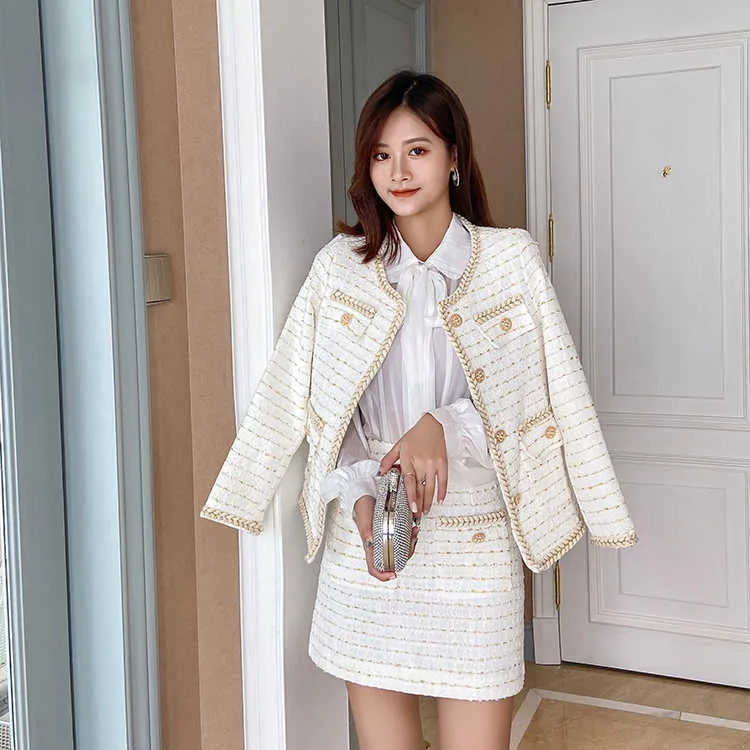 Autumn Winter Tweed Two Piece Outfits Set Fashion Woolen Tweed Jacket Coat  Elegant A Line Skirt Suits Two Piece Set Women 210825 From Sellerstore02,  $39.01