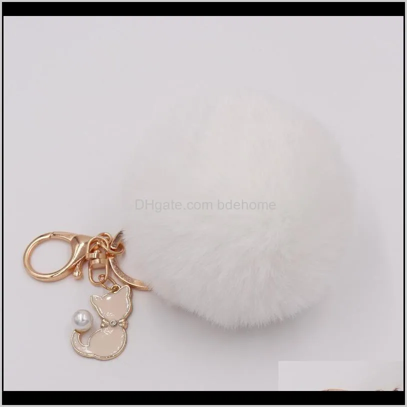 cute keychain faux rabbit fur keychain cute pearl pink cat key chains for women fluffy keyring trinket girl bag charms