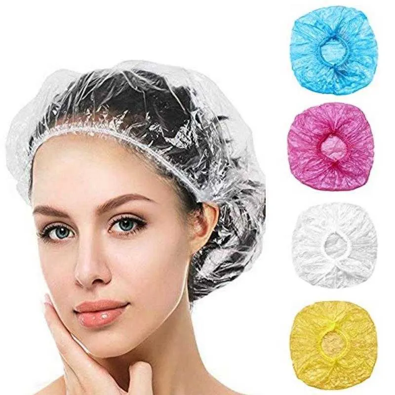Disposable Shower Caps Hat Solid Clear Spa Hair Salon Hotel One-Off Bathing Elastic Shower Cap Bathroom Products Bath Caps VT1450