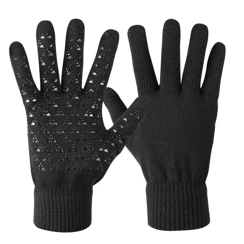 Одноразовые перчатки против скольжения зимнего сенсорного экрана теплый вязаный вязаный перчаток эластичная ребра.