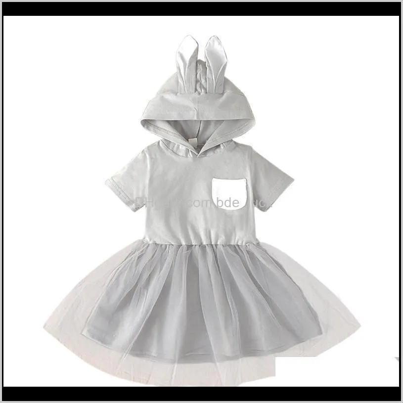 Toddler Baby Girls Short Sleeve Easter Ears Hoodie Tulle Princess Dress Girl`s Dresses