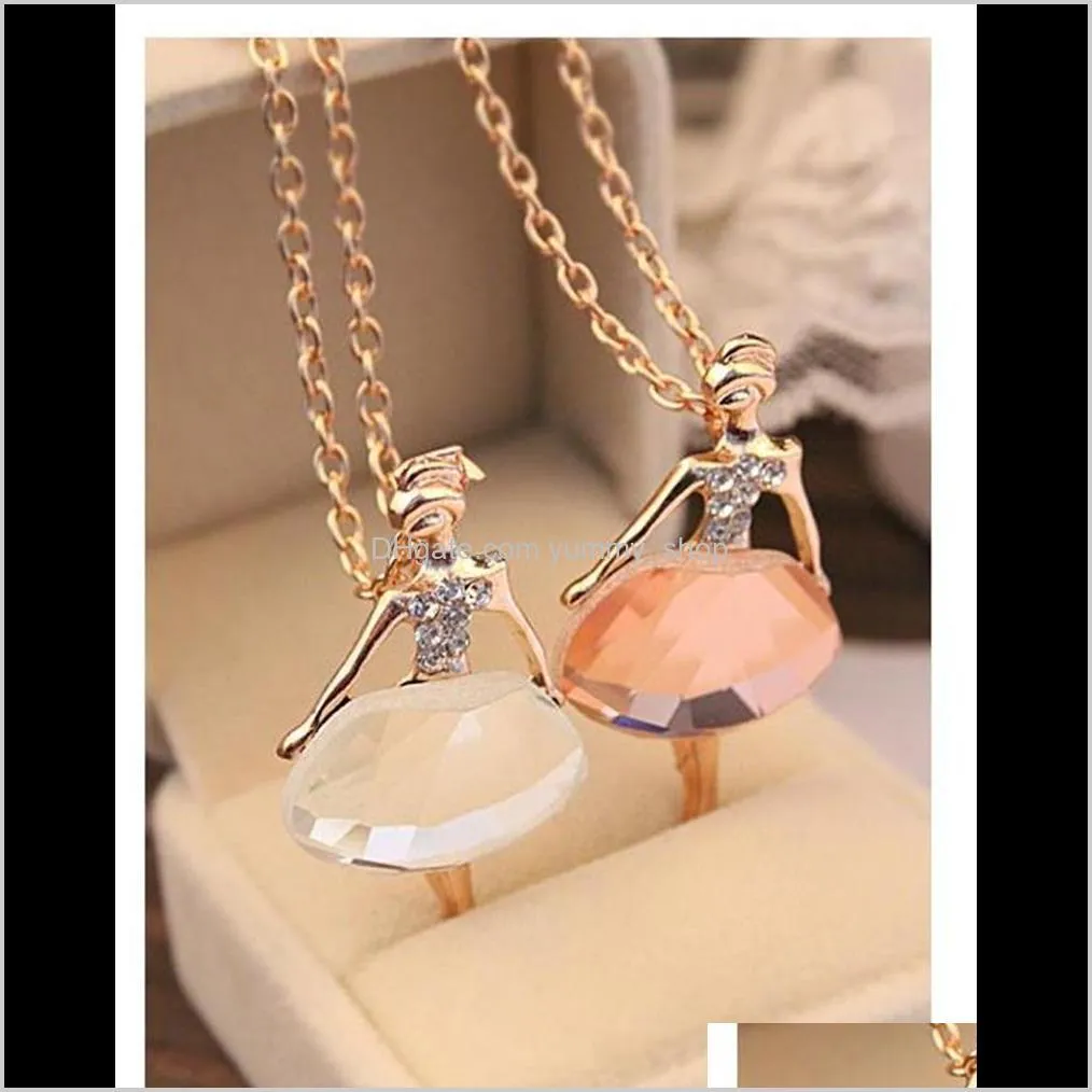 crystal pendant neclaces ballet dancer girl necklace long sweater necklace gold color metal chain pendant jewelry girl gift