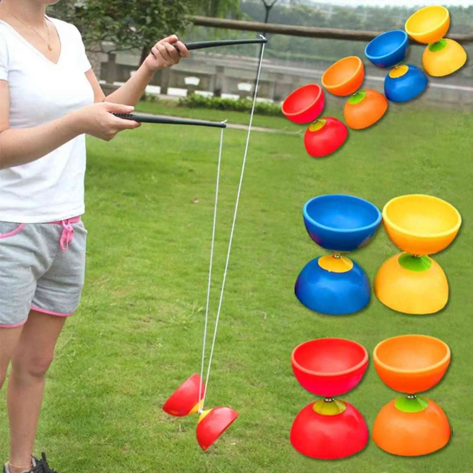 Funny Chinese YOYO 3 Bearing Diabolo Set Metal Sticks Bag Toys Interactive games For Kids Children Adult Elderly People toys G1125