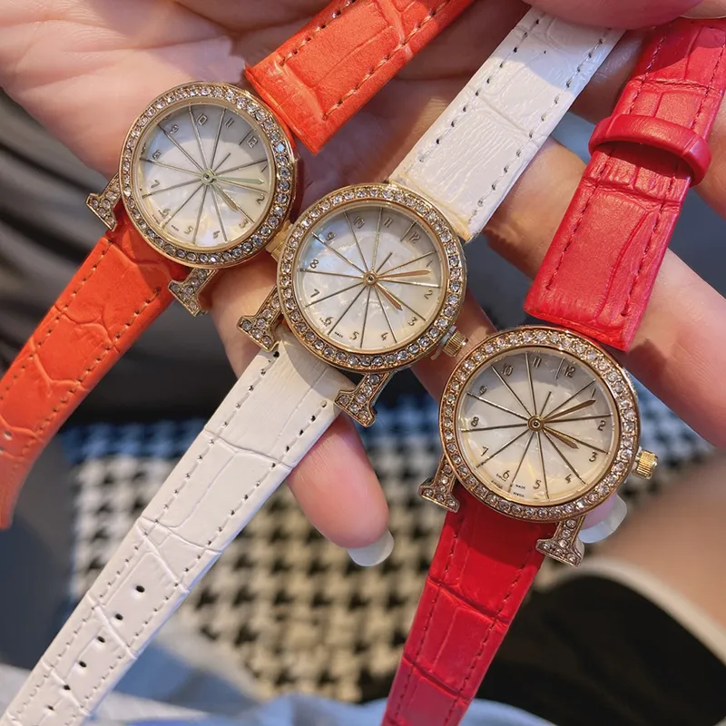 Relógios casuais para mulheres moda marca redondo forma relógio 25mm mãe-de-pérola discagem de couro relógio banda 21101925xs