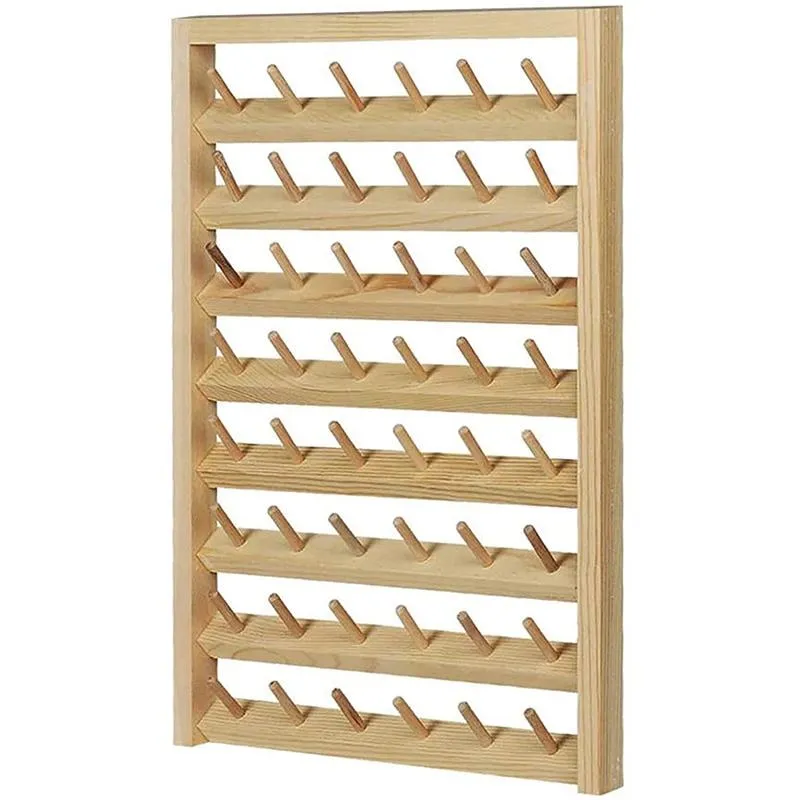 Worzaki biżuterii, Torby Stand Stand Rack 48 Spool Składany Drewno Hold Organizer Wall Mount Cone Hafty Maszyna do szycia Uchwyt R>