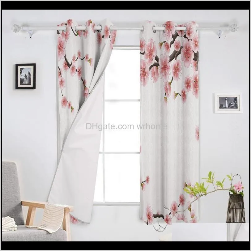 Plum Petal Branch Leaf Flower White Curtains For Kids Living Room Kitchen Curtain Home Bedroom Drapes Window Treatment1