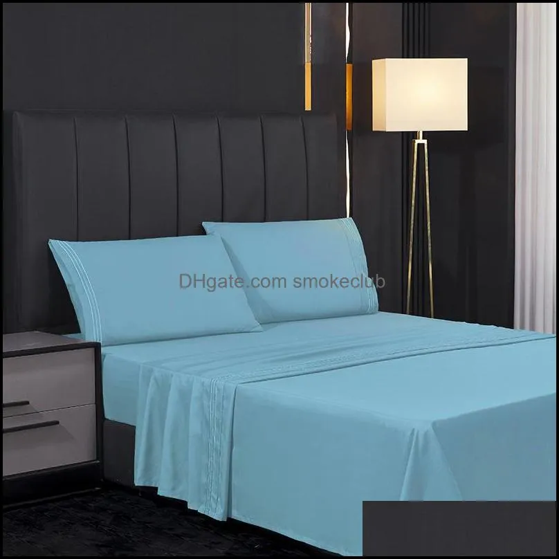 Sheets & Sets Luxury Solid Color Bed Wholesale Flat Fitted Sheet Case Queen/ King Size 22 Colors Comfortable Bedding Set