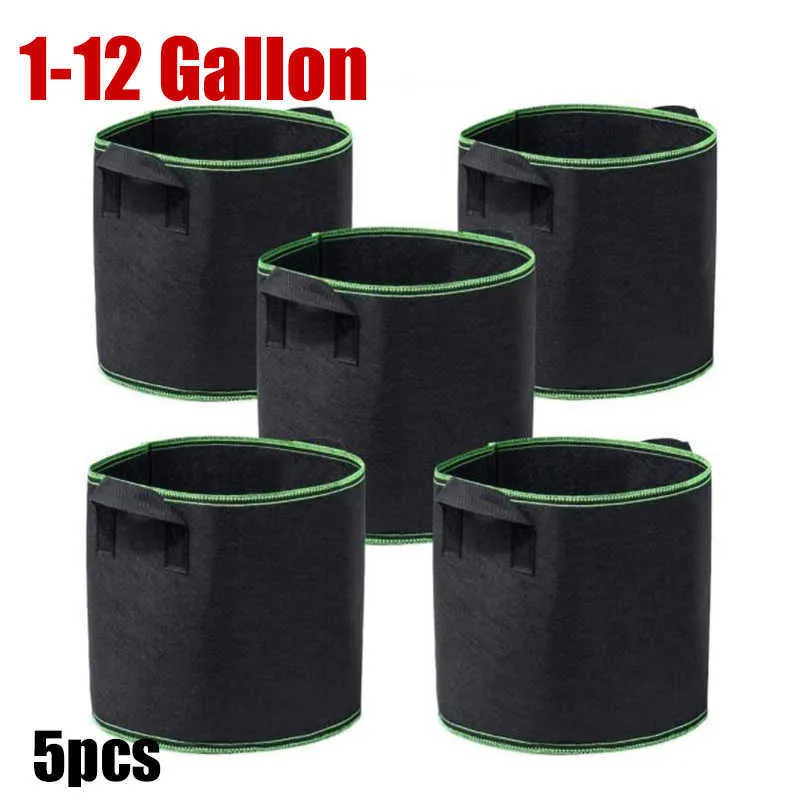 5pcs/lot 1 3 5 10 gallon fabric plant Grow Bags growing Pots garden Vegetable potato flower Planting Container Nursery gardening 210615