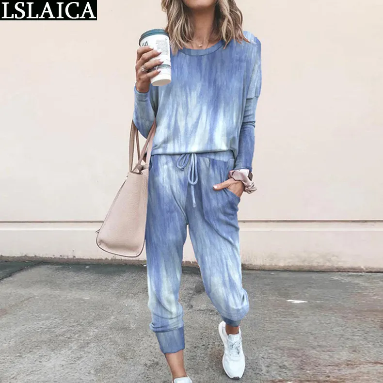 Trajes De Dos Piezas De Manga Larga TopLong Pant Plus Size Print