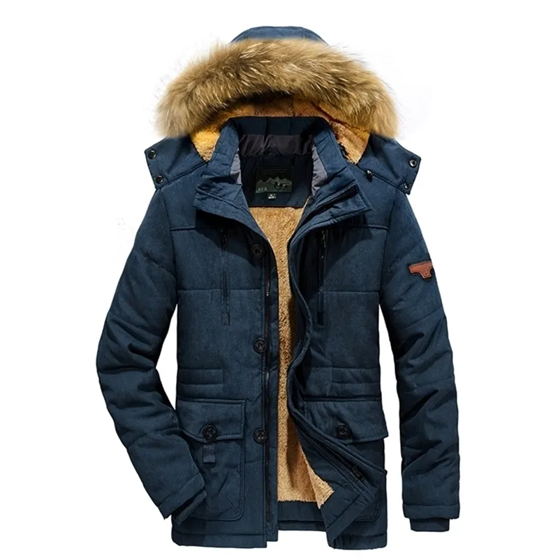 Men's Casual Jacket Male Fashion Winter Parkas Fur Trench Thick Overcoat Windproof Heated Jackets Cotton Warm Coats Men 211110