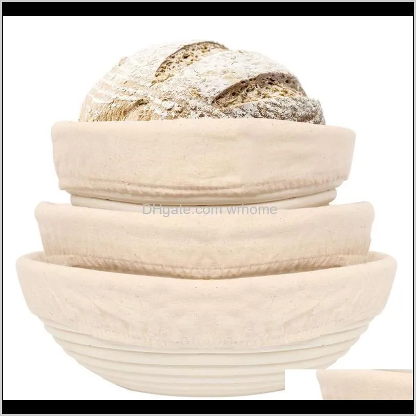 Proofing Baskets Round, 3 For Baking Bread, Natural Rattan (Around 20, 22, 25Cm) With Linen Insert Storage