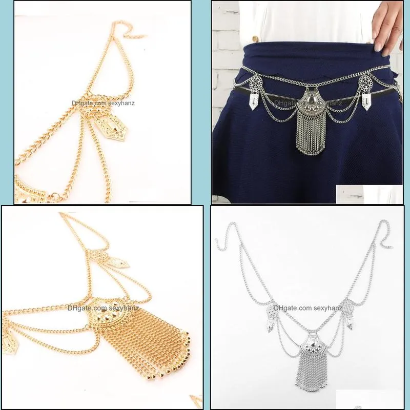 Other Egypt Gold Silver Hollow Flower Waist Chain Long Tassel Sequin Belly Belt Dance Body Girl Beach Turkey India Jewelry