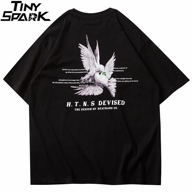 Hommes Streetwear Harajuku T-shirt Pigeon Lettre Imprimé T-shirt Hip Hop Coton Casual D'été À Manches Courtes T-Shirt Tops T-shirts 210324