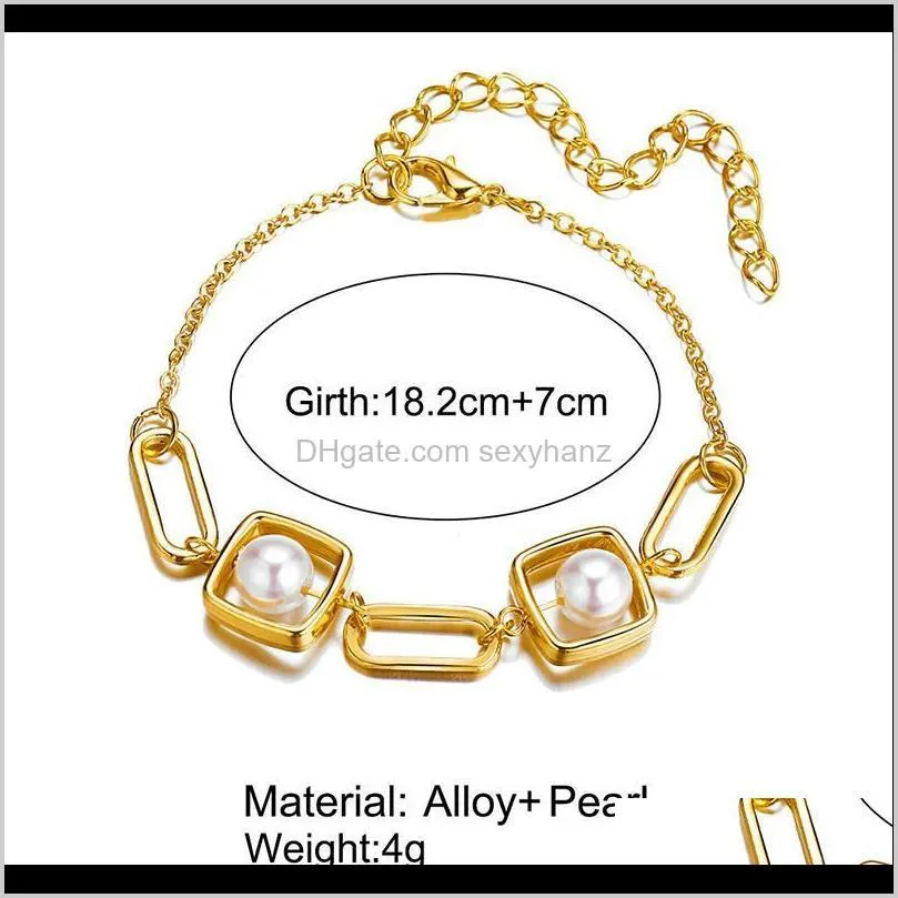 fashion hollow out geometric pearl bracelet charming women wedding gold chain accessories exquisite anniversary gift beaded, strands