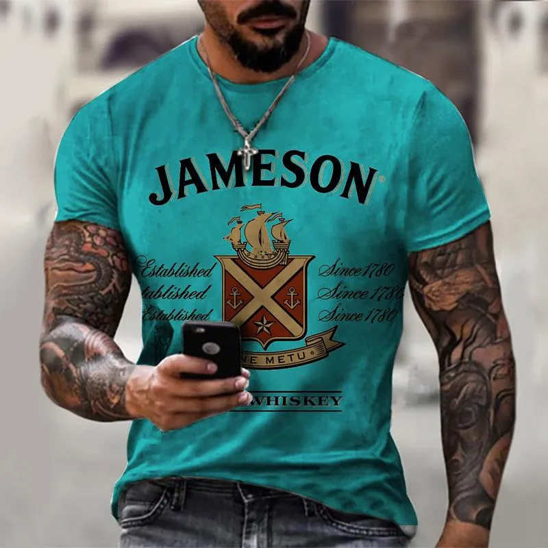 Camisetas masculinas Summer Street Jameson Irish T Shirt Moda Manga Curta Camisetas Masculinas Impressas em 3D Oversize Tops Graphic Pullover Tee Masculino