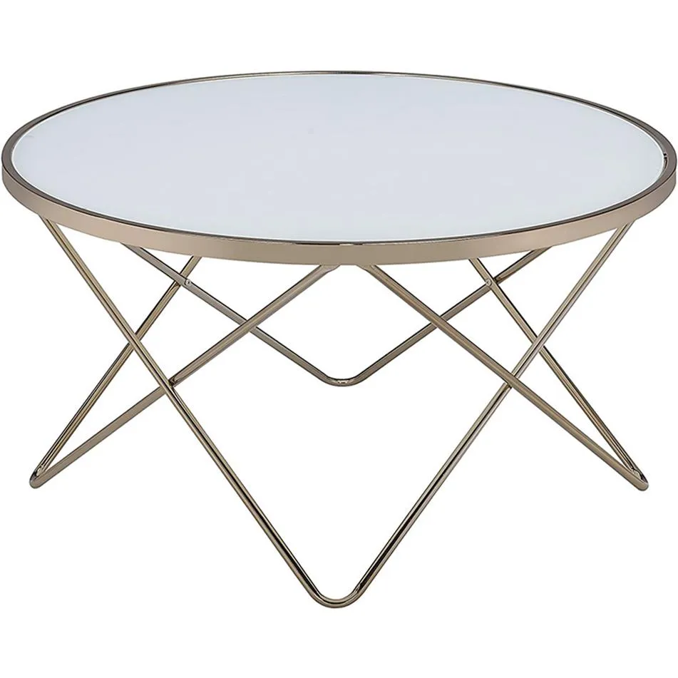 US Stock Living Room Furniture ACME Valora Coffee Table in Champagne & Frosted Glass 81825248B