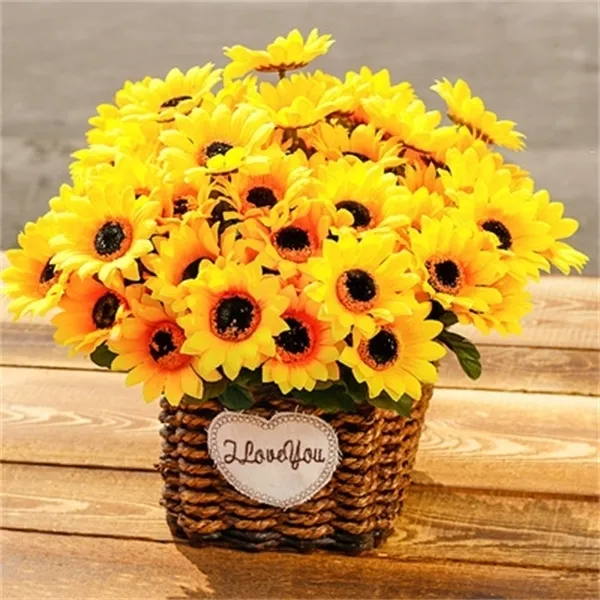 1 magnifique bouquet de tournesols en soie, décoration artificielle de haute qualité pour maison, jardin, fête, mariage, DIY, Y0630