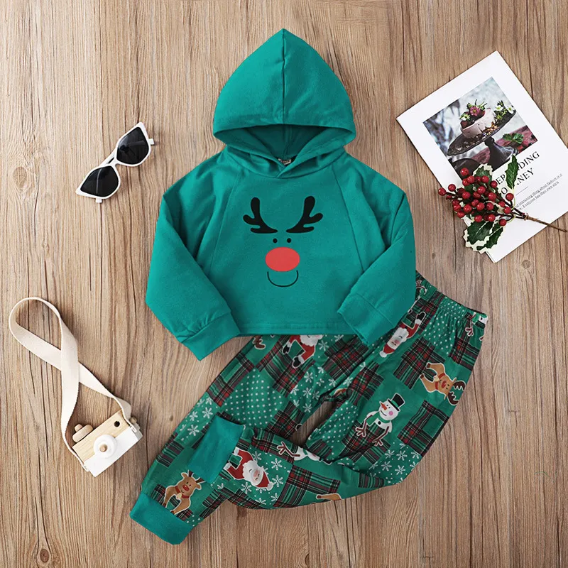 Baby-Kleidungssets, Halloween, Weihnachten, Neugeborene, Jungen und Mädchen, Outfits, Weihnachten, Hirsch, bedruckt, langärmeliges Kapuzen-Sweatshirt + lange Leggings, Schneemann-Hosen-Set