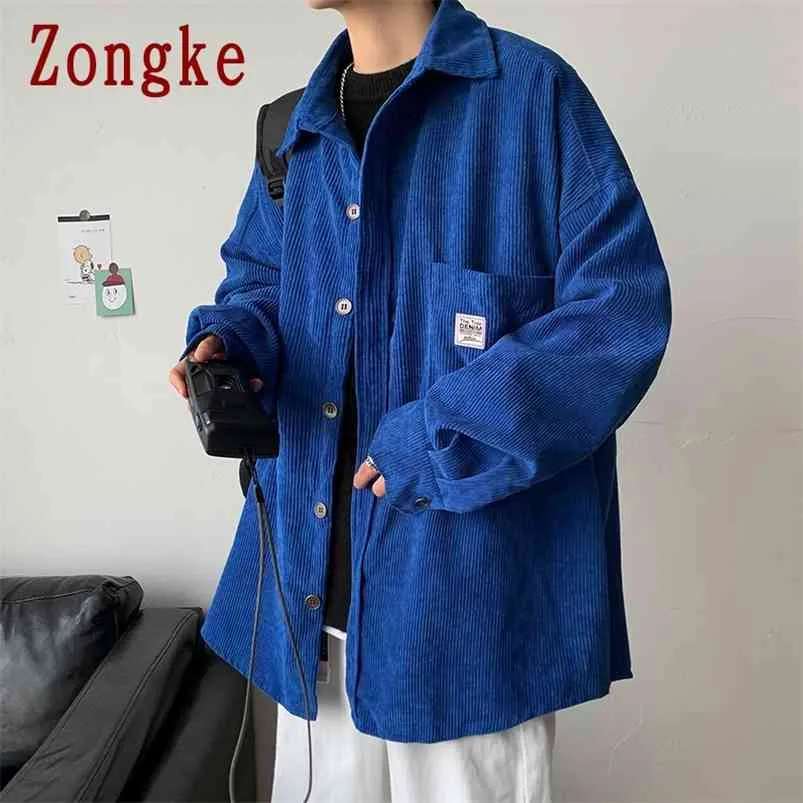 Zongke Corduroy Men Shirts voor Kleding Harajuku Zwart Koreaanse stijl Lange mouw Vintage kleding 3XL 210721