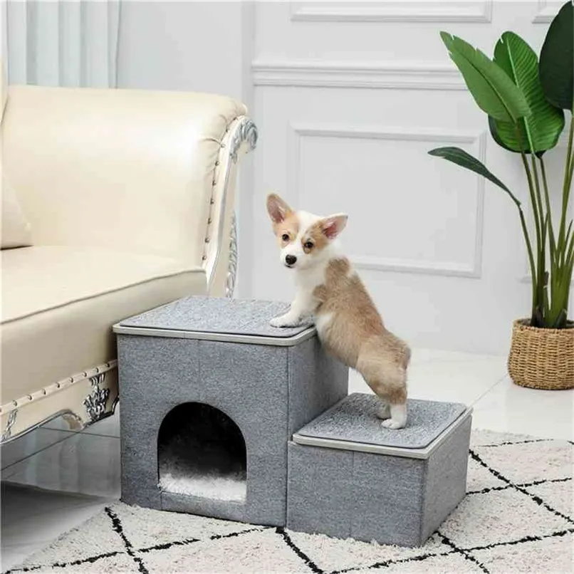 2 in 1 Pet Steps Köpek Merdiven Rampa Taşınabilir Ev Merdiven Deluxe Ev Köpek Kediler Ile Çıkarılabilir Kaymaz Rampa Tırmanma Merdiven Yatakları 210915