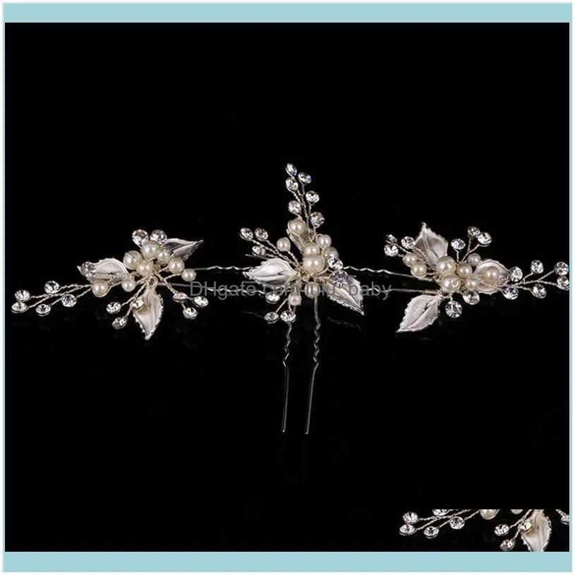 Hair Clips & Barrettes 3PCS Leaf Handmade Crystal Flower Wedding Pins Bridesmaid Copper Pieces Vine Hairpins Bride Jewelry Accessories