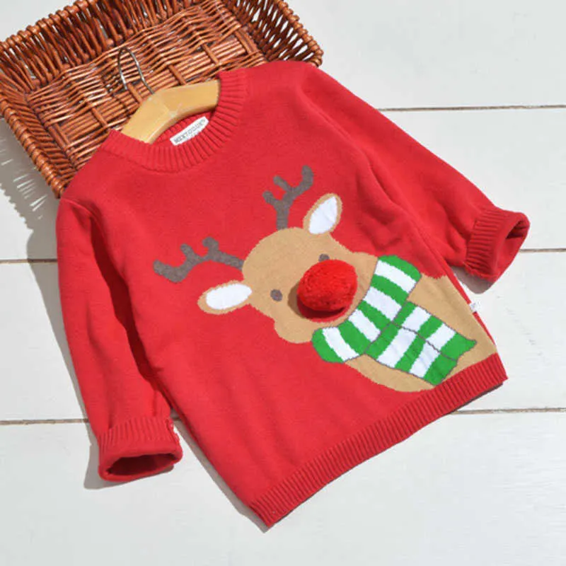 Christmas Deer Baby Kids Boys Girls Long Sleeve Knit Sweater Kids Boys Girls Pullover Sweaters Children's Clothes Y1024