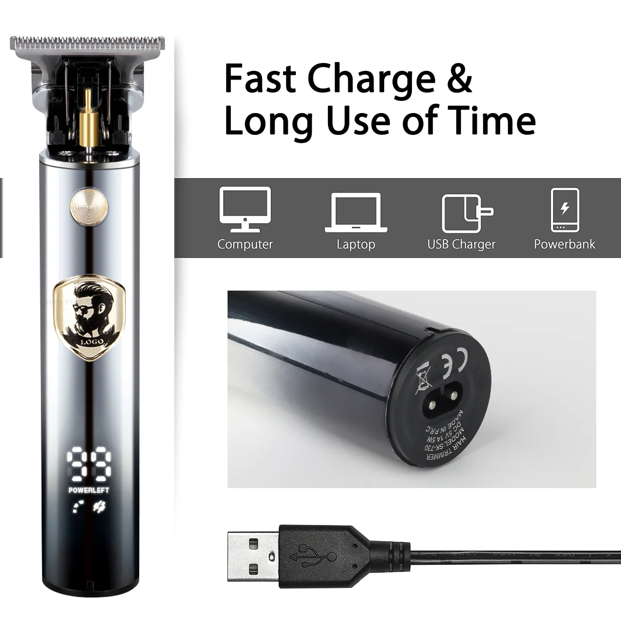 2022 Nuevos Clipper Cabello Eléctrico USB Recargable 0mm Shaver Bearde Trimmer Professional Hombres Máquina de corte de pelo Barbería