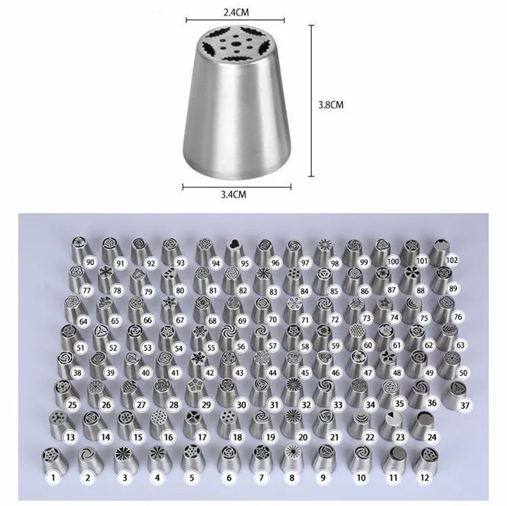 102 stilar ryska rörtips tårta verktyg konditorivaror munstycken icing tips för kakor mousse cupcake dekorera tillbehör