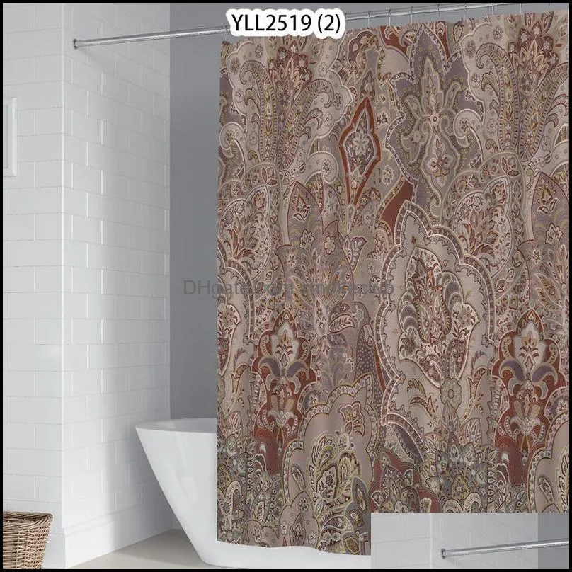 Shower Curtains Nordic Wind Flowers And Birds Curtain Waterproof Floral Pink Set For Bathroom