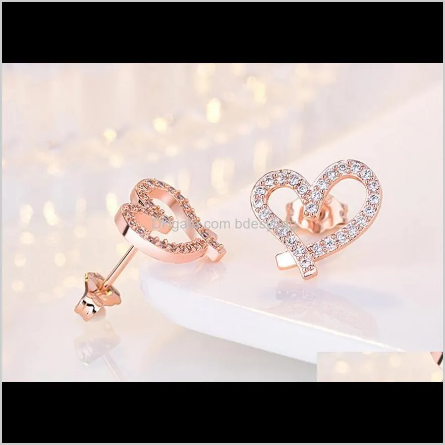 newest designer love heart earrings with crystal 18k gold plated earings shining diamond earrings for women white zircon earrings