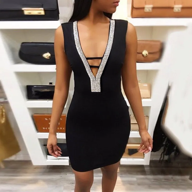 Women's bandage bodycon sleeveless evening deals party cocktail club short mini dress