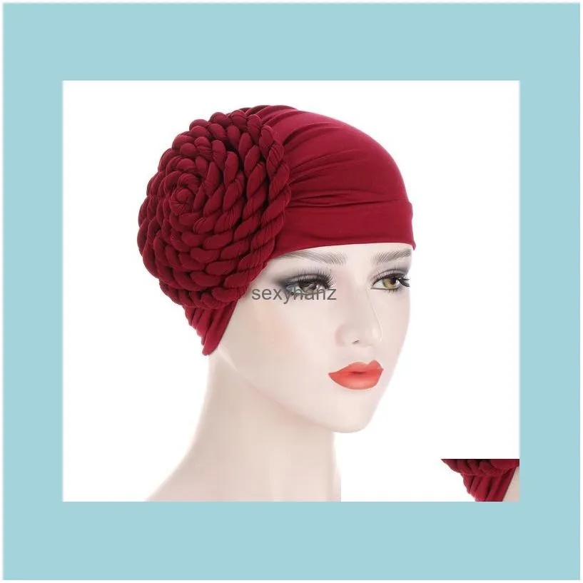 New Headwrap Turban Hats for Women Solid Braid Ruffle Silky Caps Bandanas Headscarf Chemo Beanies Headwear for Cancer