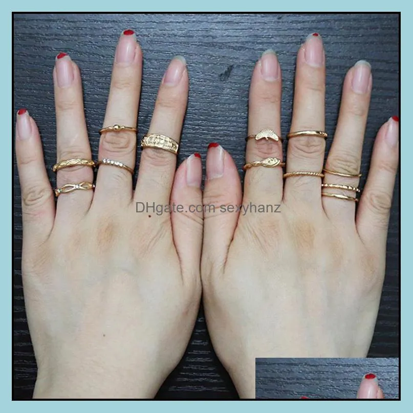 Hot Fashion Jewelry Vintage Gold Ring Set Combine Joint Ring Band Ring Toes Rings 12pcs/set S348