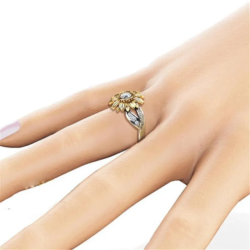 Кольца кластера, модное милое многоцветное кольцо с подсолнухом, женское кольцо с цветком, ювелирные изделия на свадьбу, день рождения, Gift3098