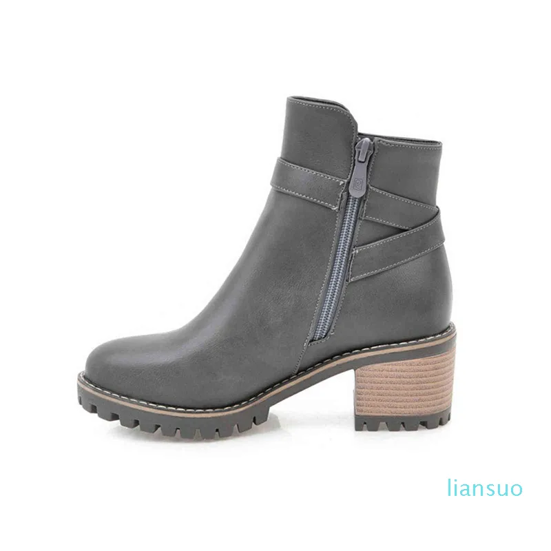 Sapatos de vestido Qutaa mulheres tornozelo botas zíper design de moda alto salto alto redondo dedo do pé todos coincidir senhoras tamanho motocicleta 34-43 liuj