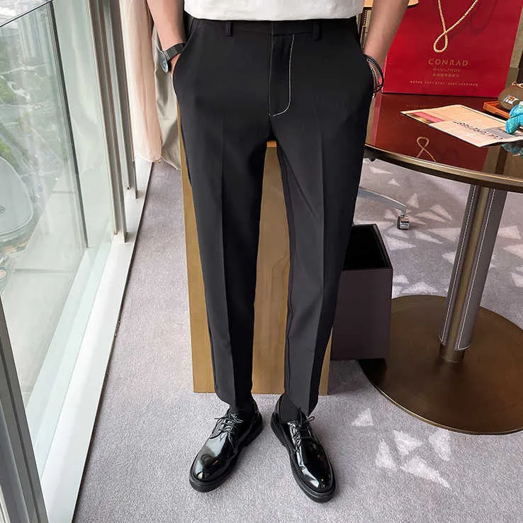 Summer Ankle Length Suit Pants Men Casual Business Dress Pants