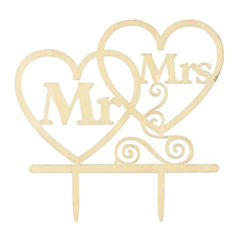 Trä Mrs Cake Topper Diy Love Heart Wedding Cake Decorations Laser Cut Wood Letters Cake Topper ZC3493