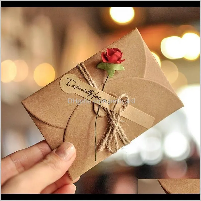 Event Festive Party Supplies Home & Gardenretro Dry Flower Diy Kraft Paper With Envelope Invitation Greeting Card Envelopes Valentines Day Ca