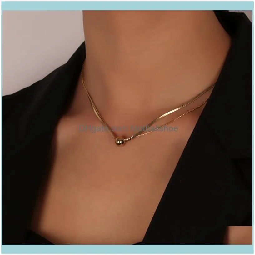 Stainless Steel Double Necklace Round Bead Titanium Hip Hop Geometry Party Womens Jewelry Chains